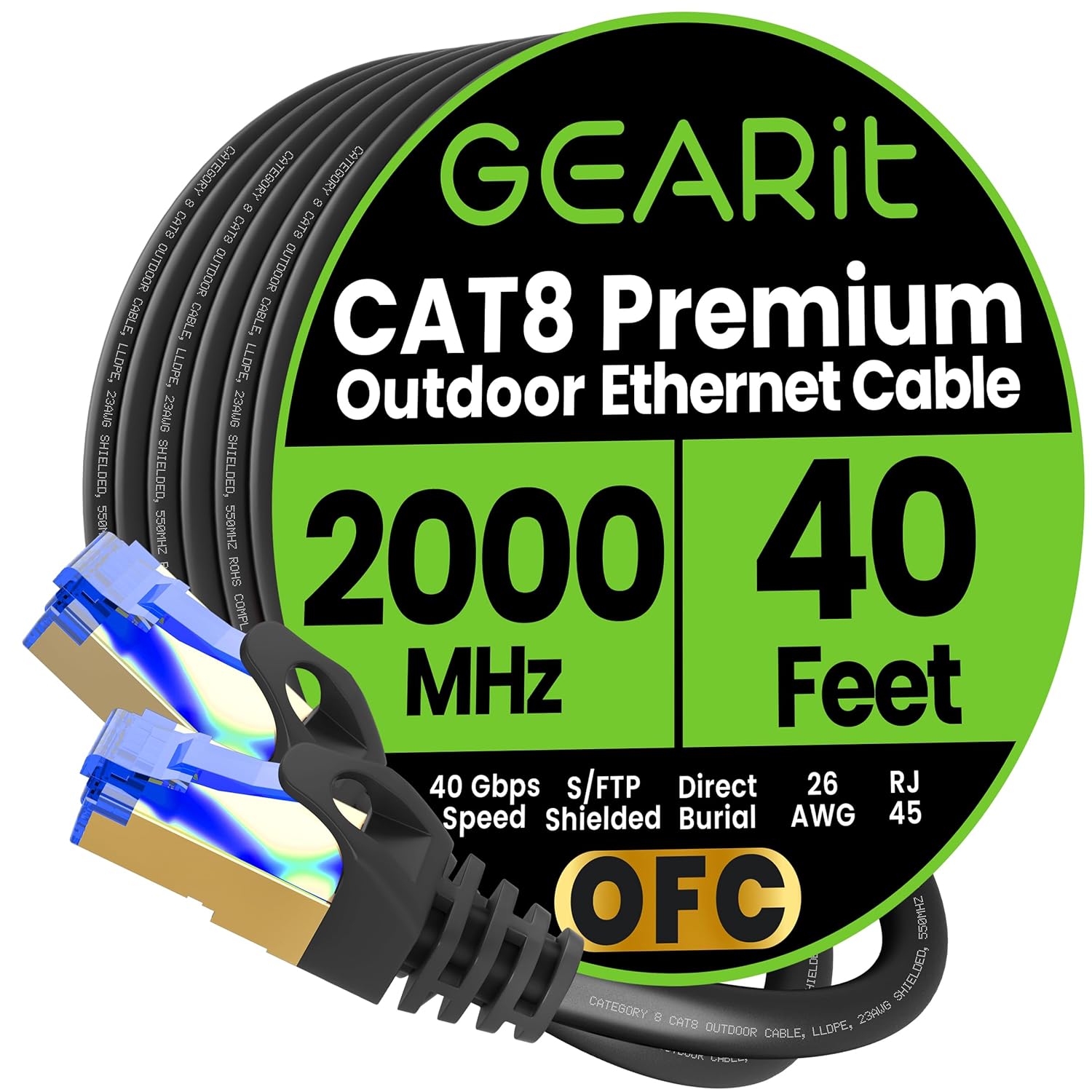 GEARit Cat8 Outdoor Ethernet Cable for High-Speed Internet Needs