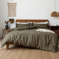 XZ XIFA Olive Green 100% Linen Queen Bedding Set - Cooling, Textured