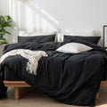 MooMee Bedding Duvet Cover Set King Solid Black - Washed Cotton