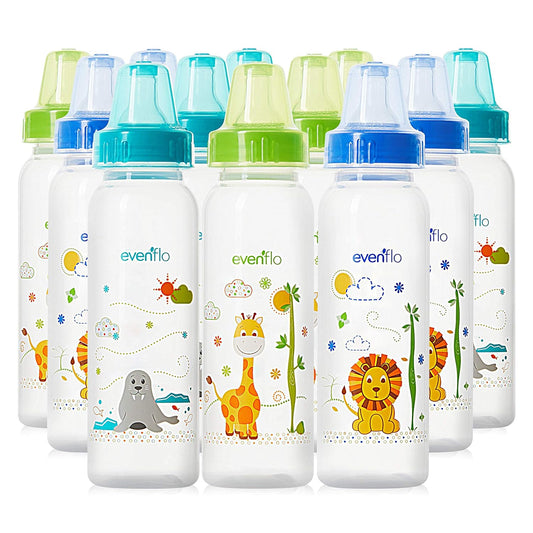 Evenflo Feeding Bottles - 12-Pack, 8 oz, Blue/Green/Teal
