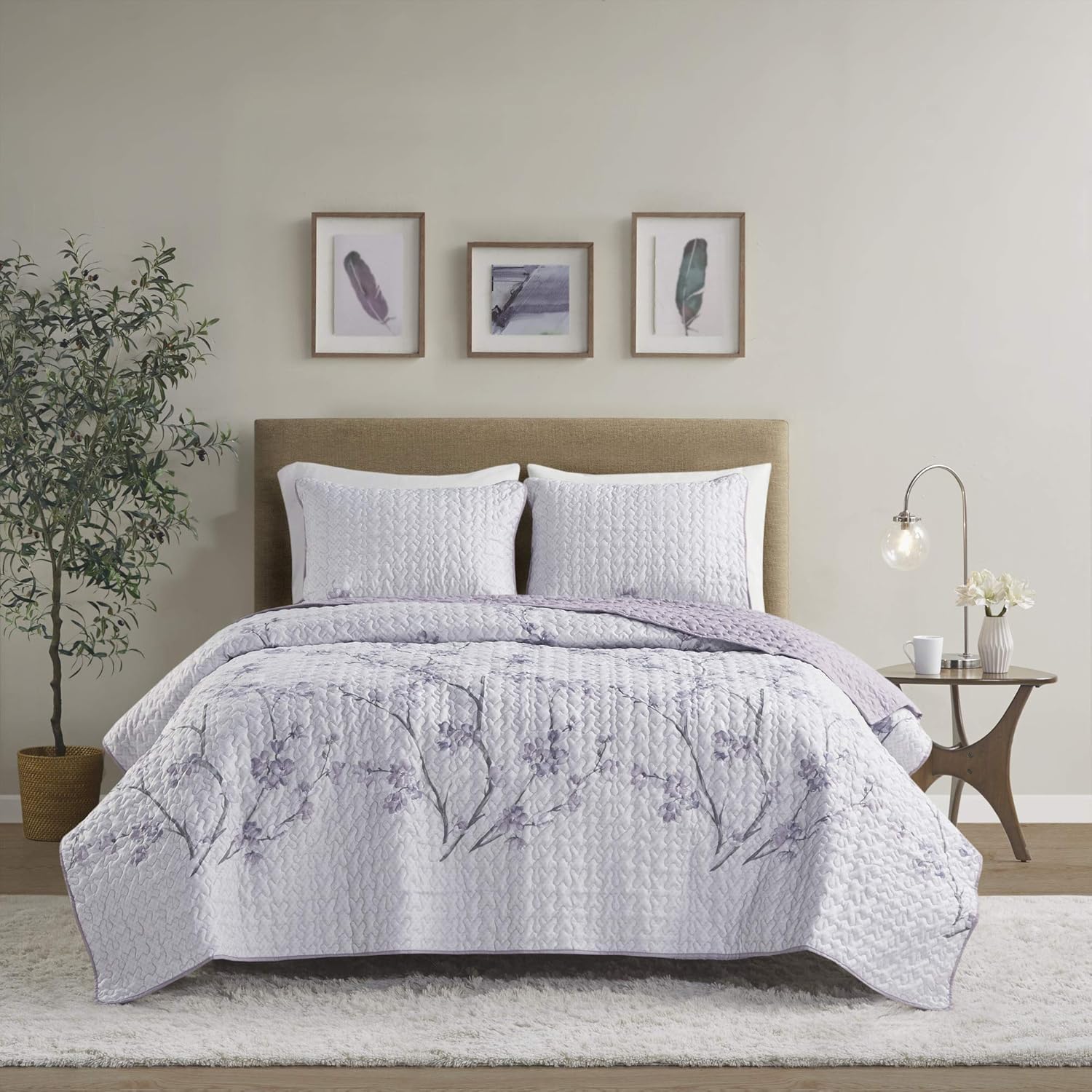Comfort Spaces Kate Floral Purple Quilt Set for All Seasons