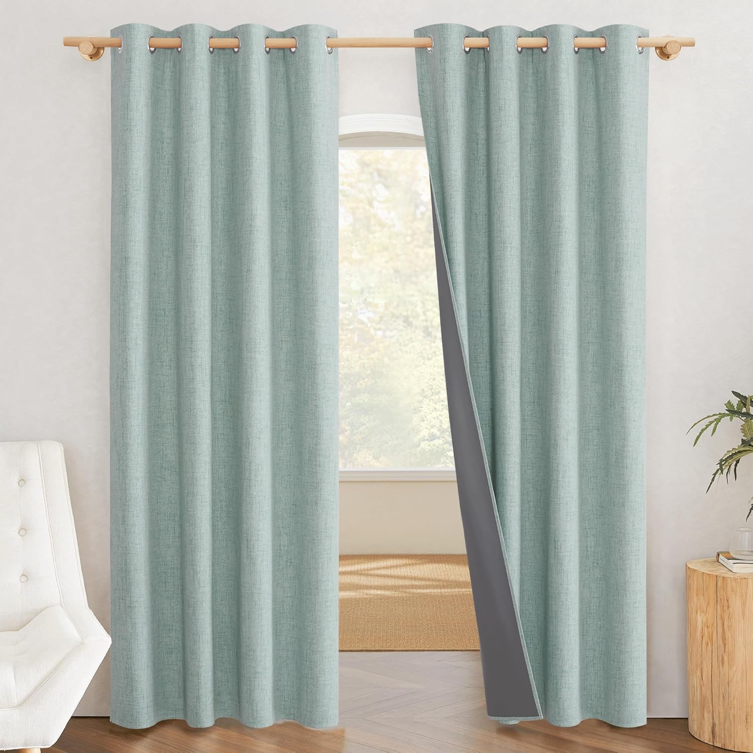 NICETOWN Blackout Linen Curtains for Energy Saving Living Room