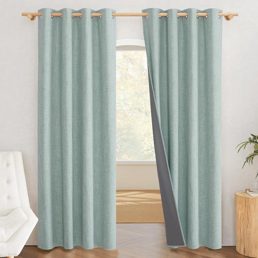 NICETOWN Blackout Linen Curtains for Energy Saving Living Room