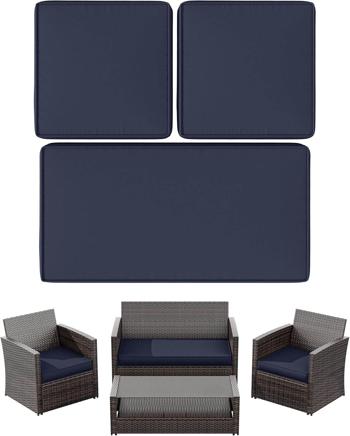 3 Pack Outdoor Patio Seat Cushions Replacement Covers Navy Blue