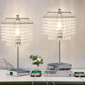 Crystal Table Lamp Set of 2 with USB Ports - Touch 3-Level Dimmable
