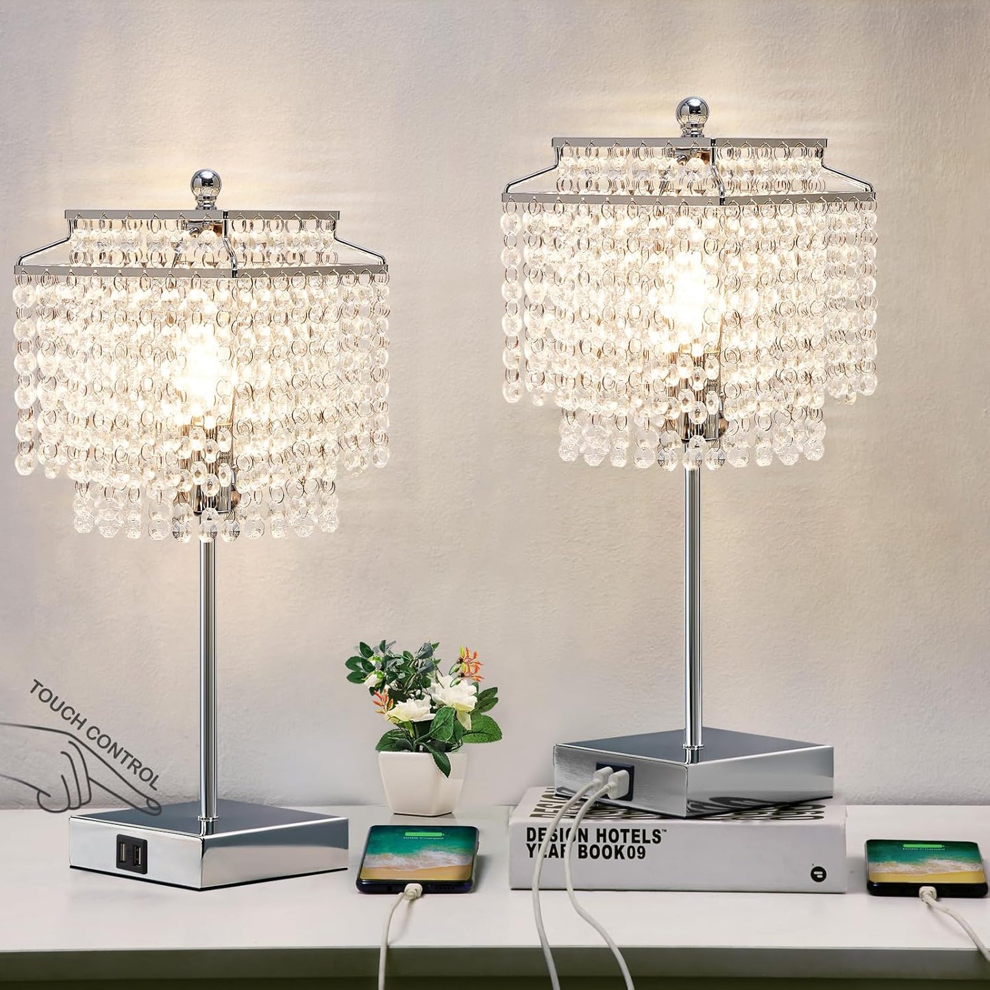 Luvkczc Crystal Table Lamp Set of 2 with Touch Control Features