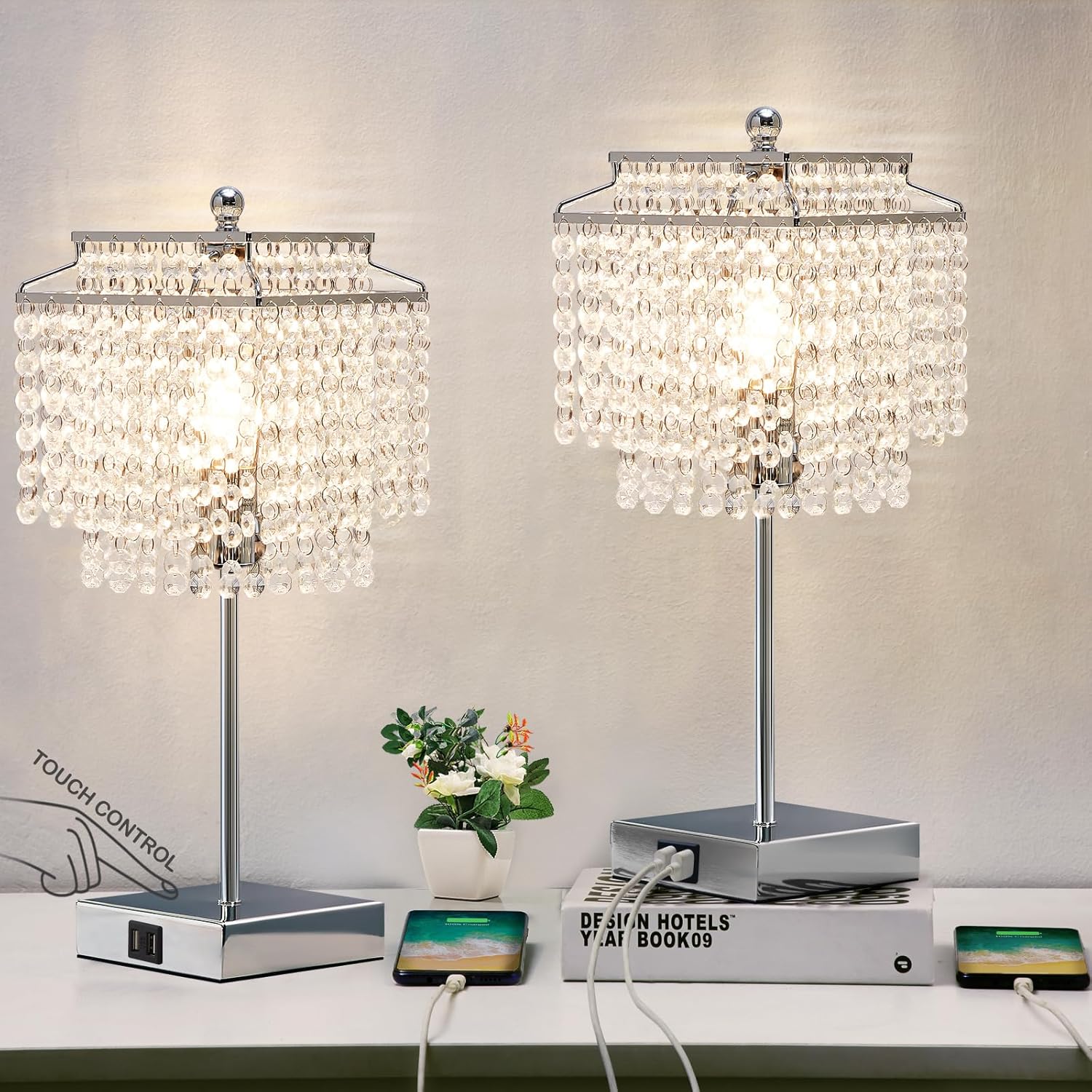 Luvkczc Crystal Table Lamp Set of 2 with Touch Control Features