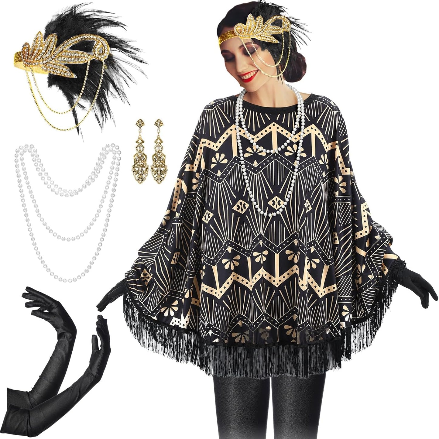 1920s Flapper Costume Accessories Set for Women - 6 Pcs