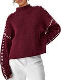 Women's Chunky Knit Mock Neck Sweater - Cozy Oversized Pullover 8-10