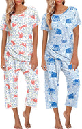 Womens Pajamas Short Sleeve Capri Set 2 Pack - Comfortable Sleepwear