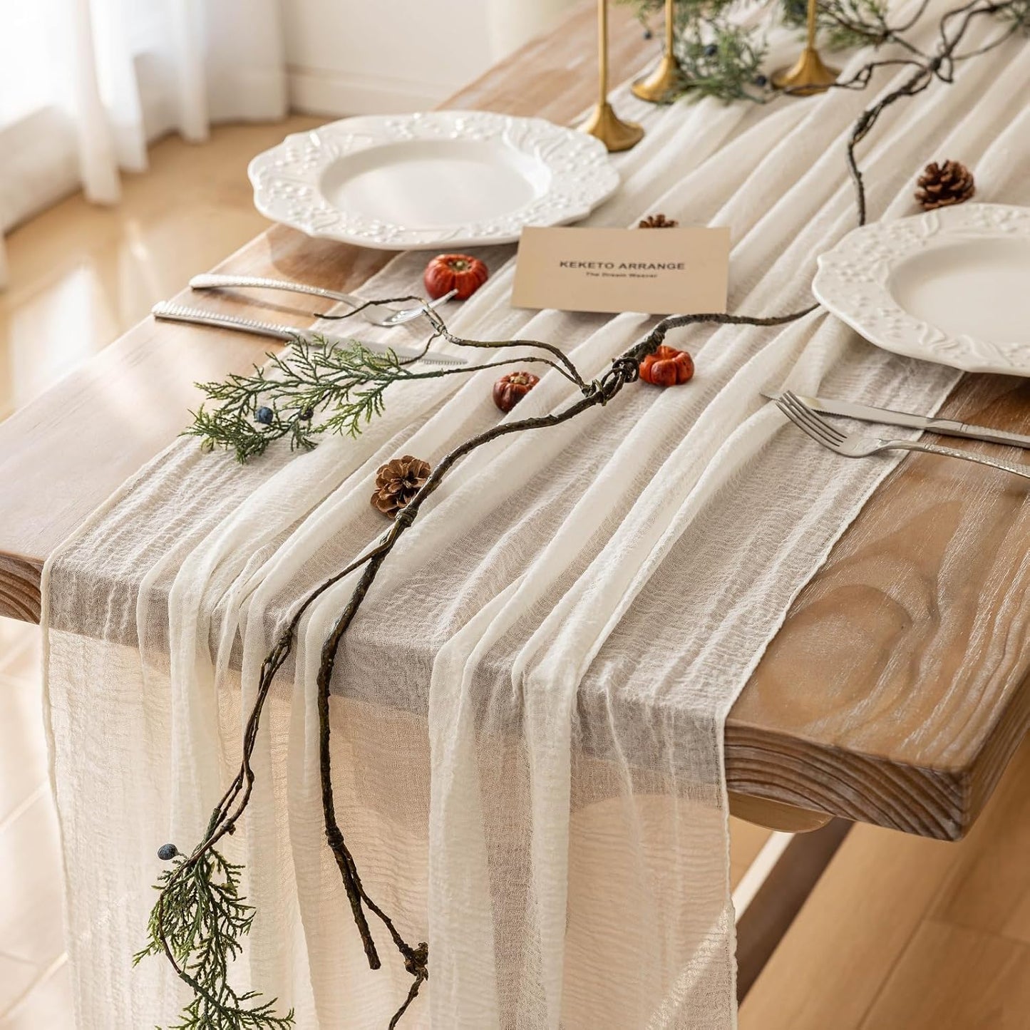 6pcs Ivory Gauze Rustic Cheesecloth Table Runner for Events