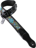 Walker And Williams KB-11 Gloss Black Strap With Carved Cyan Roses