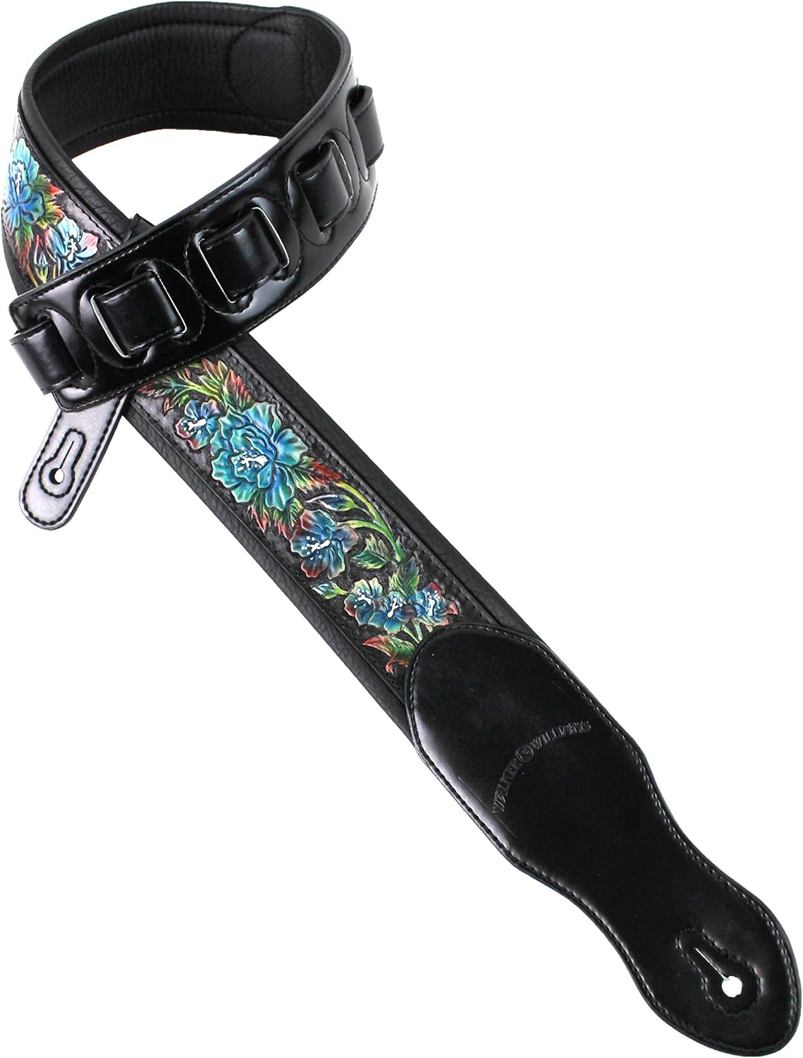 Walker And Williams KB-11 Gloss Black Guitar Strap With Roses