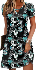 Women's Casual A-Line Floral Tshirt Dress with Pockets - Summer