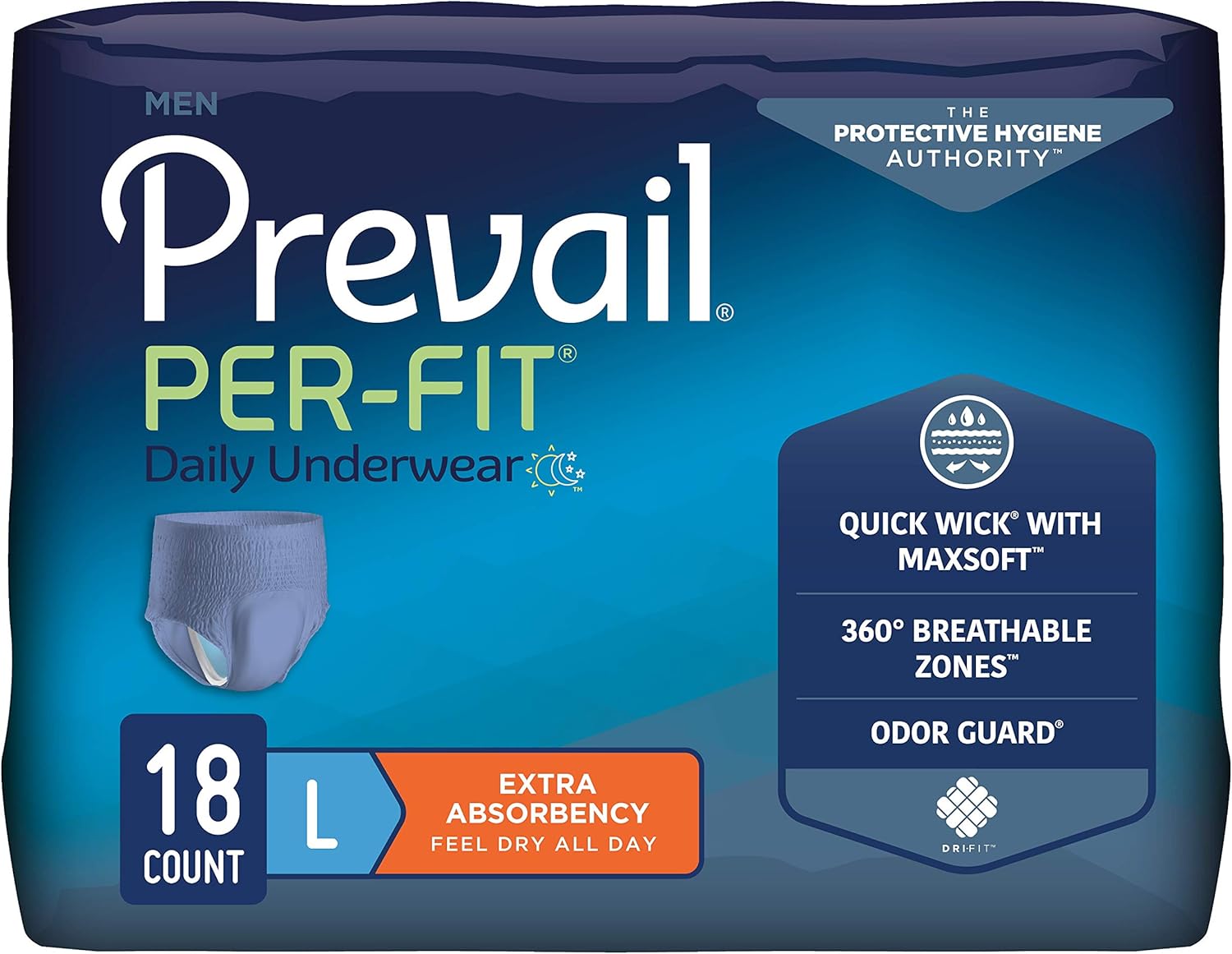 Prevail Per-Fit Men's Protective Underwear - Extra Absorbency - 18ct