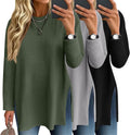 3 Pack Women's Waffle Knit Long Sleeve Oversized Crewneck Tops - Soft