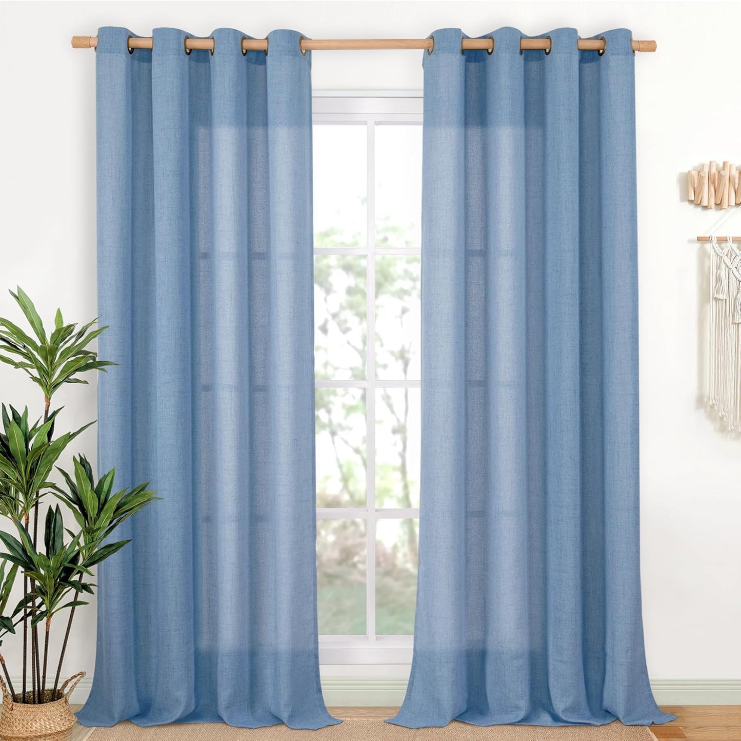 YoungsTex Denim Blue Linen Curtains for Light Filtering Privacy