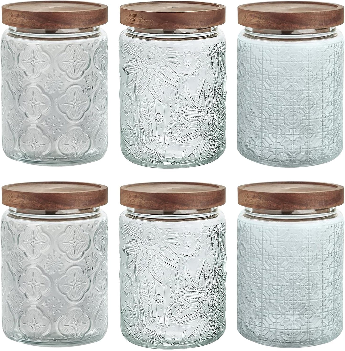 YUTGSMPO 24 OZ Glass Storage Jar Set with Bamboo Lids