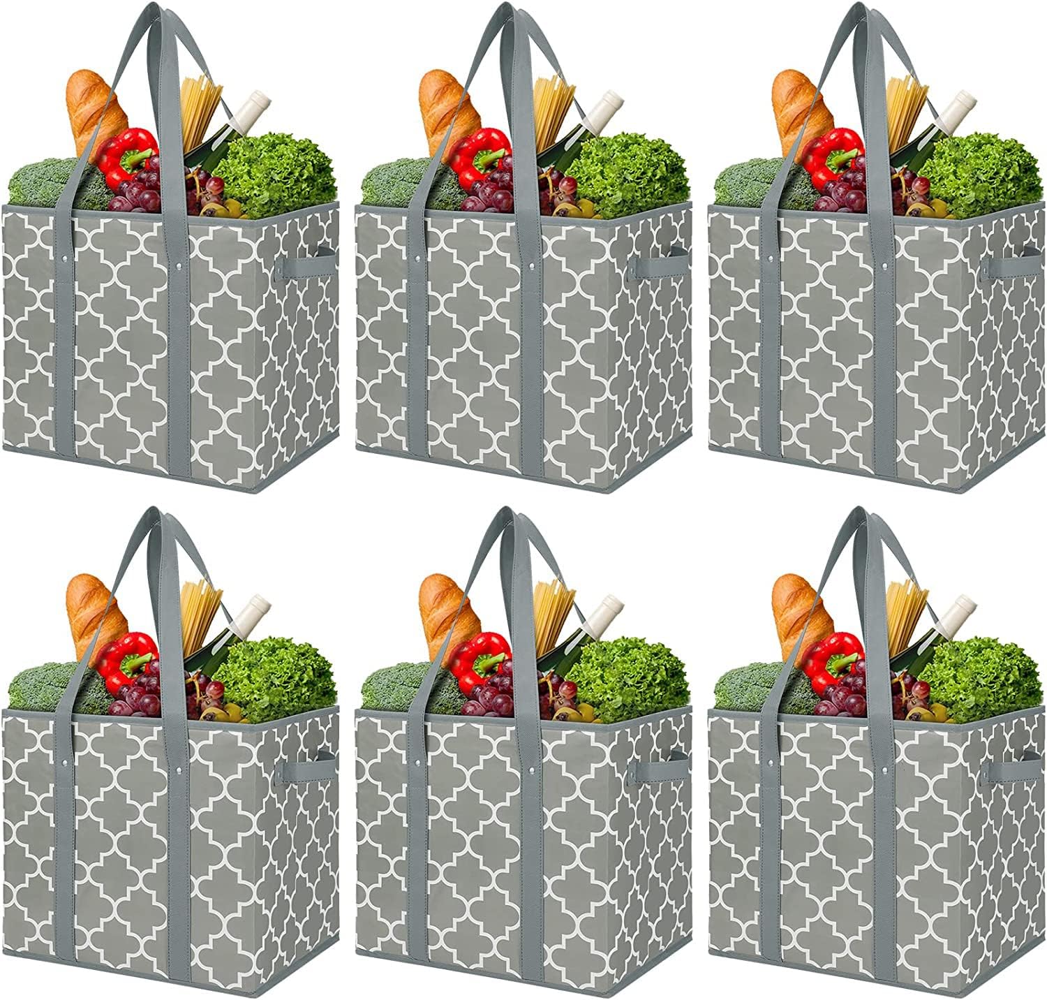 Reusable Grocery Bags 6-Pack Foldable Washable Utility Tote