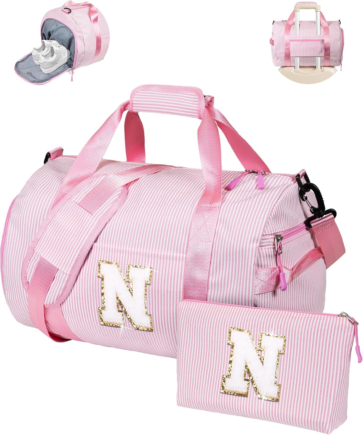 Trendy Gym Bag for Girls with Shoe Compartment and Pouch N