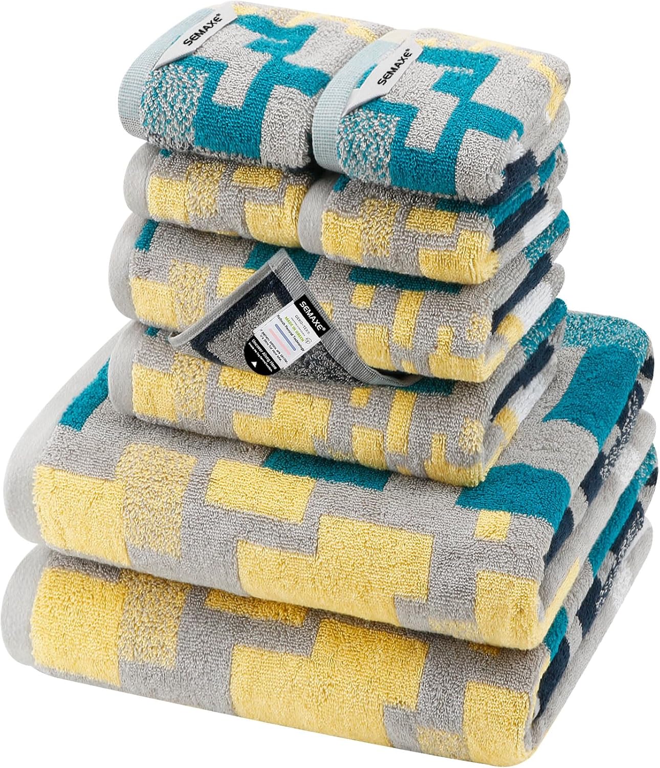 SEMAXE Bath Towel Set of 8 - Colorful Checkered Collection