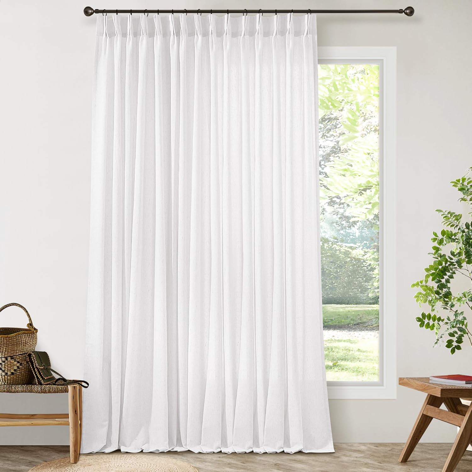 White Linen 100 Inch Wide Curtains for Modern Farmhouse Style