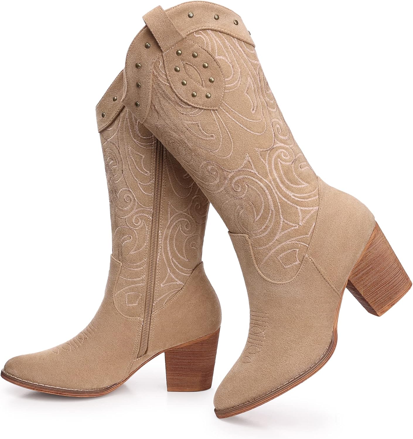Stylish SHIBEVER Cowboy Cowgirl Boots for Women with Wide Calf