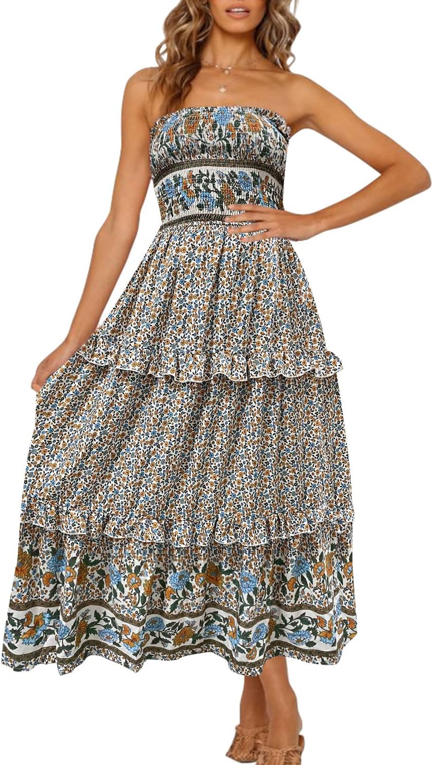 ZESICA Women's Summer Strapless Dress for Beach and Parties