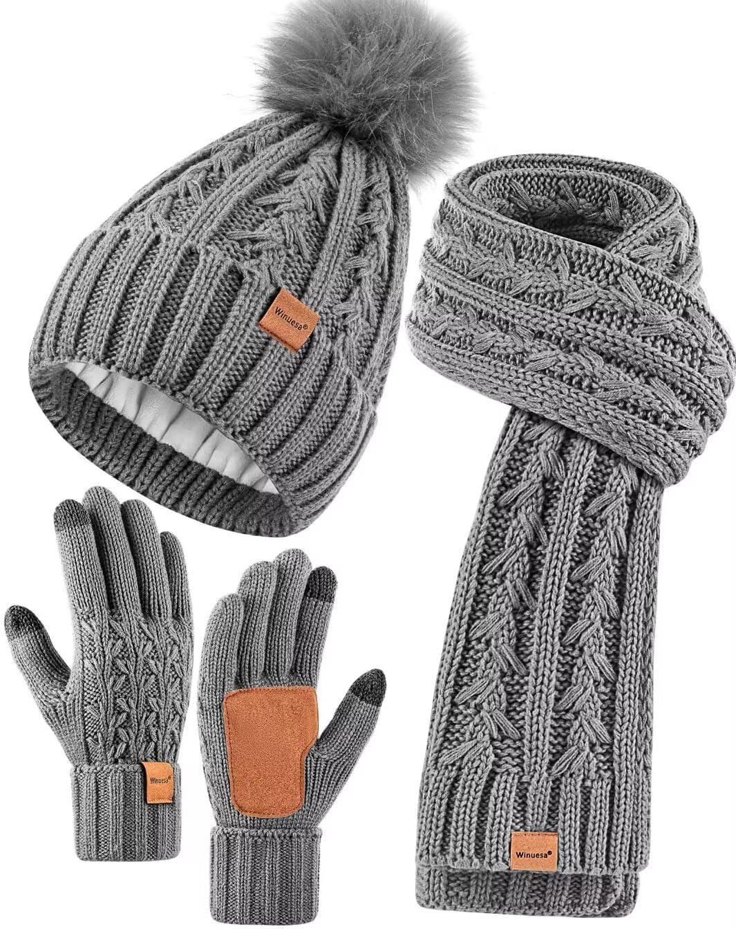 Womens Beanie Hat Scarf Gloves Set for Cold Weather Comfort