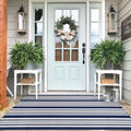Navy and White Striped Rug 4ftx6ft Outdoor Washable Rug - Durable