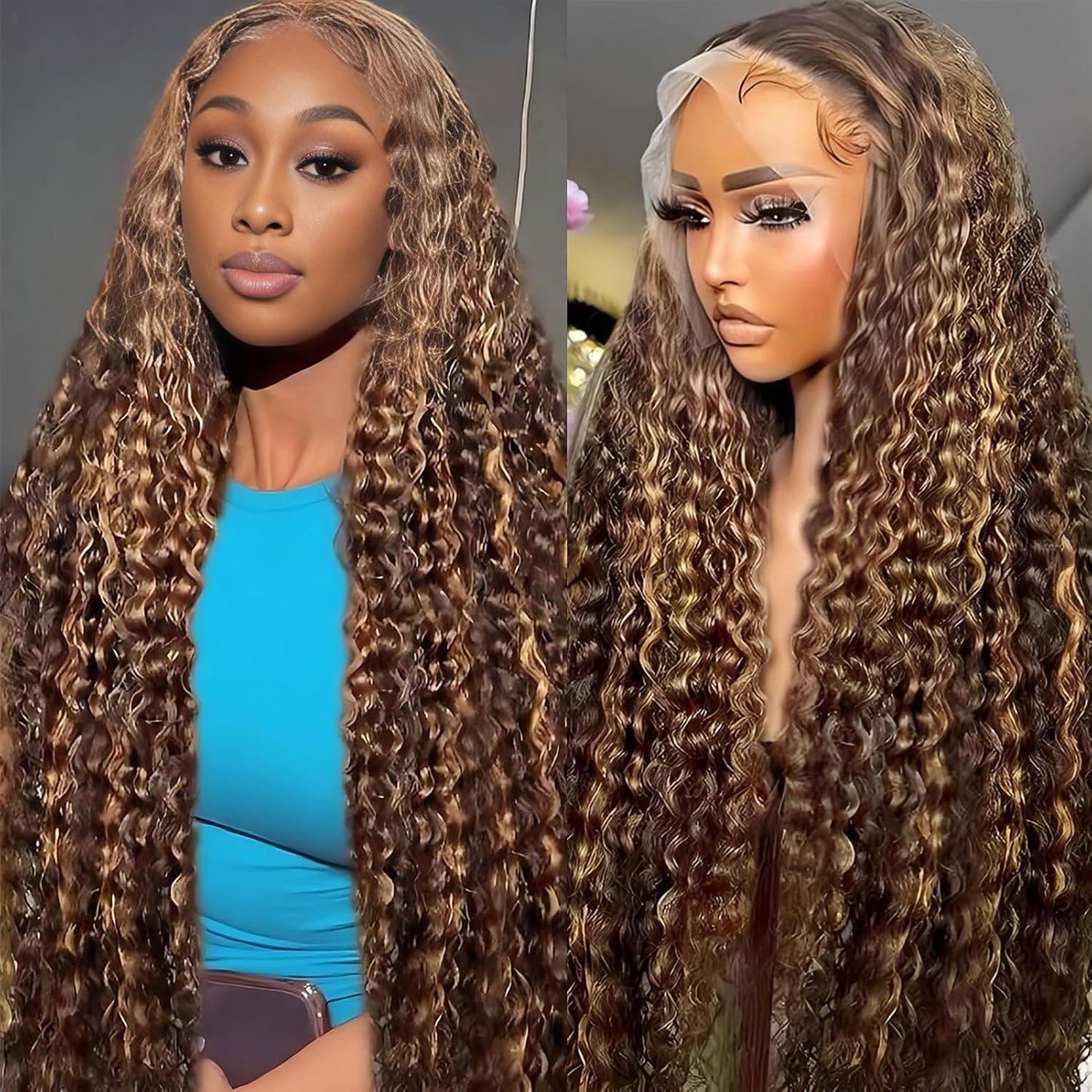 24 Inch Highlight Ombre Deep Wave Lace Front Wigs for Women