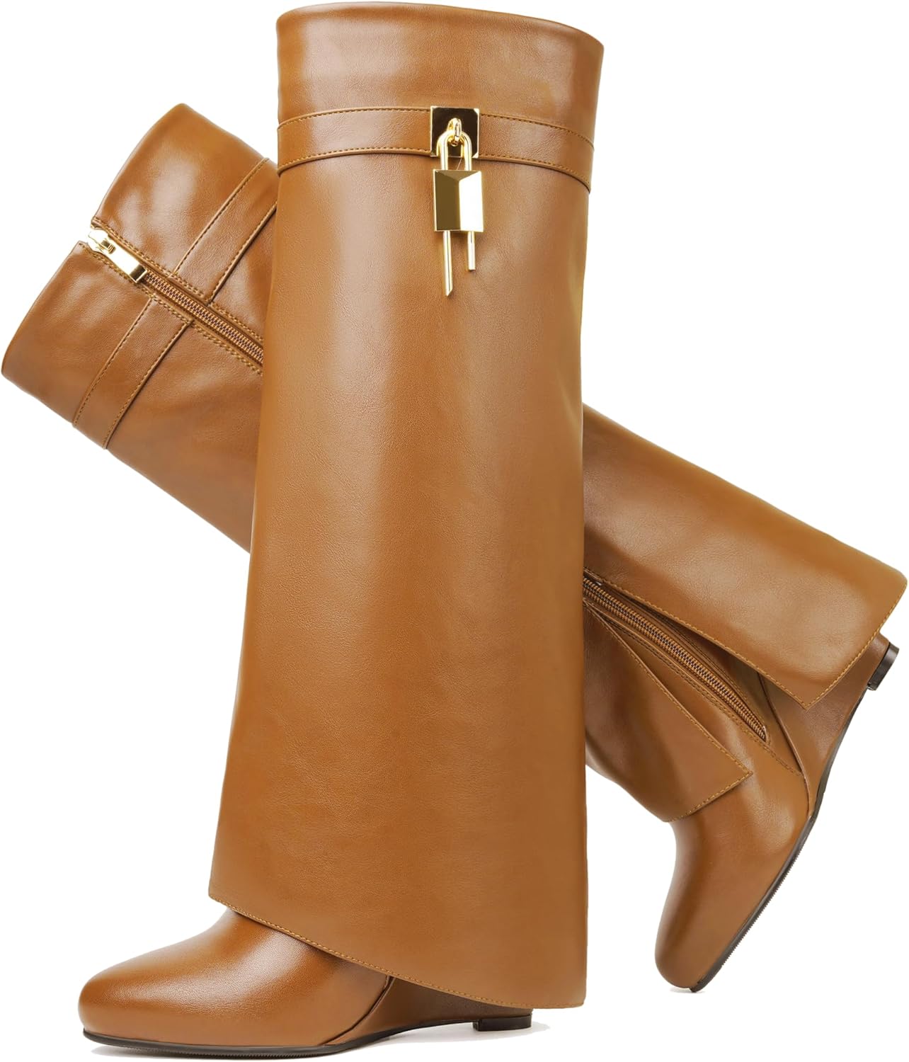 Fold Over Boots for Women with Pointy Wedge Heel Design