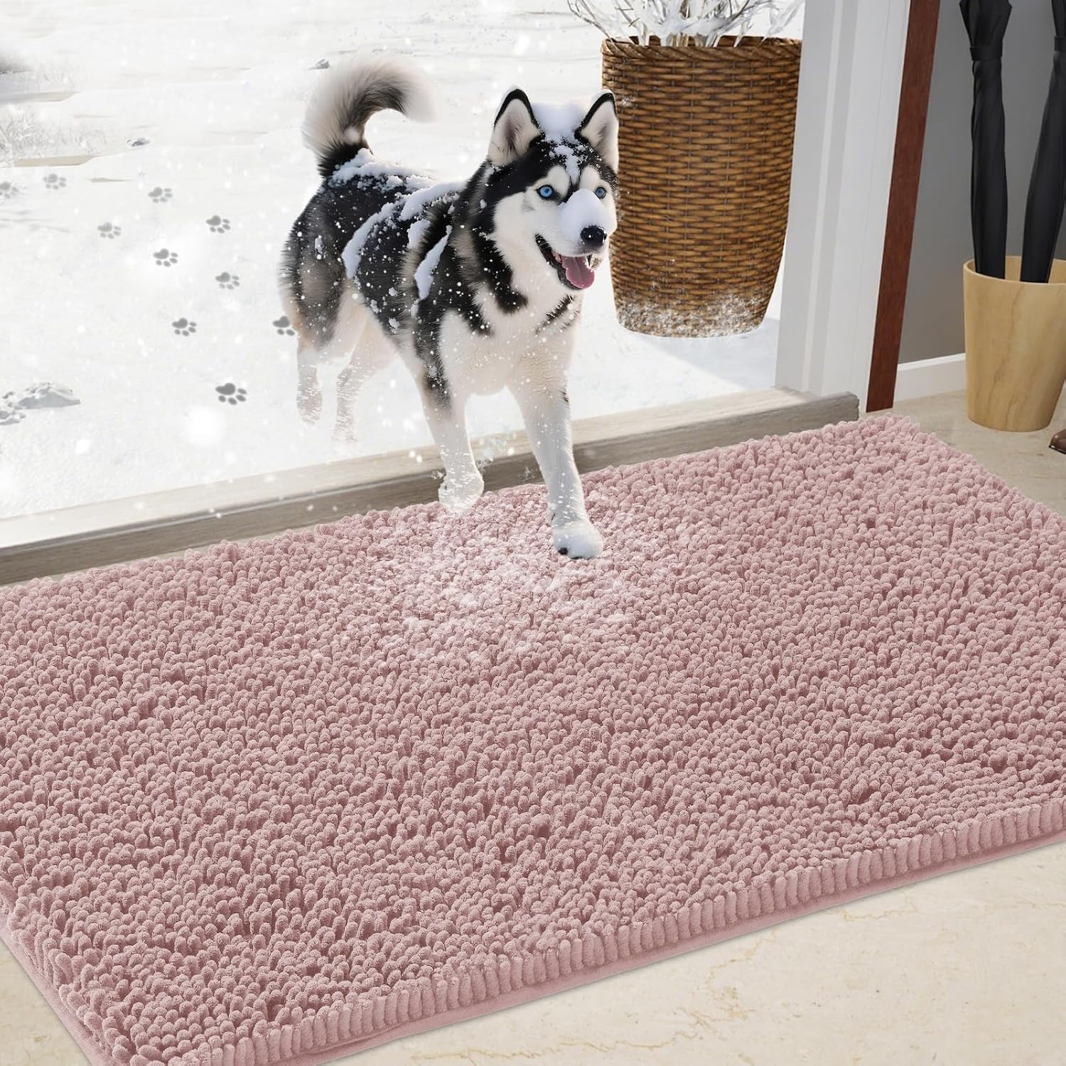 Chenille Absorbent Outdoor Doormat for Muddy Paws and Shoes