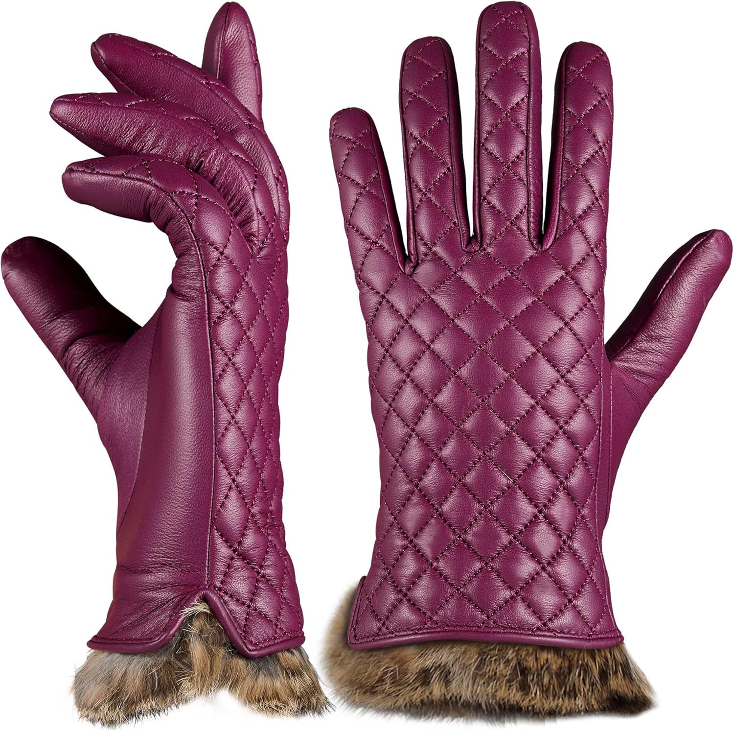 VIKIDEER Winter Warm Cashmere Lined Rabbit Fur Gloves