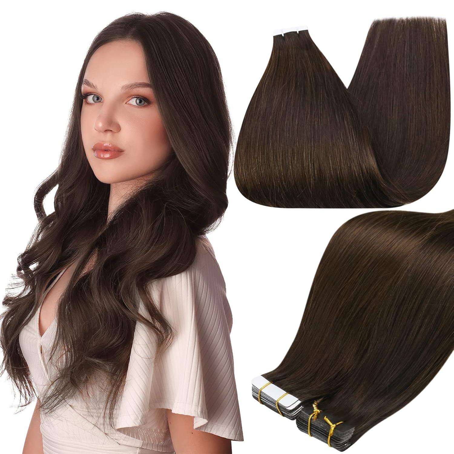 Full Shine Brown Tape in Hair Extensions for Length and Volume