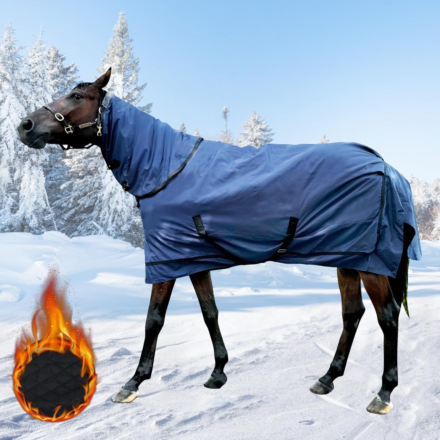 XUANNIAO Waterproof Winter Horse Blanket - 220g Fill - Blue - 78in