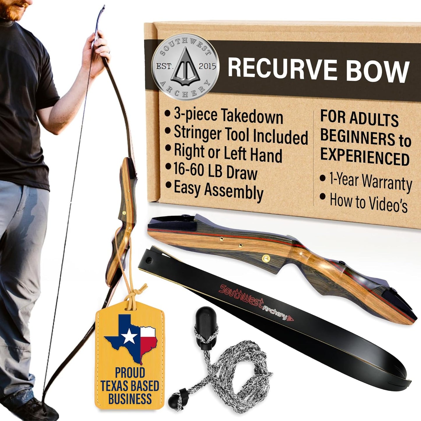 Spyder Takedown Recurve Bow - Versatile 62in or 64in Options