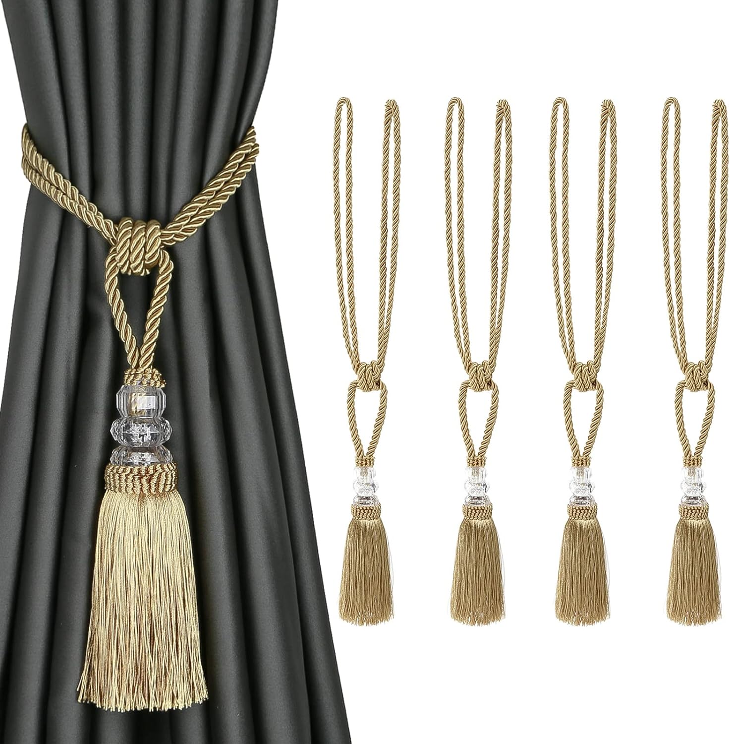 Golden Crystal Tiebacks x4 - Stylish Home Decor