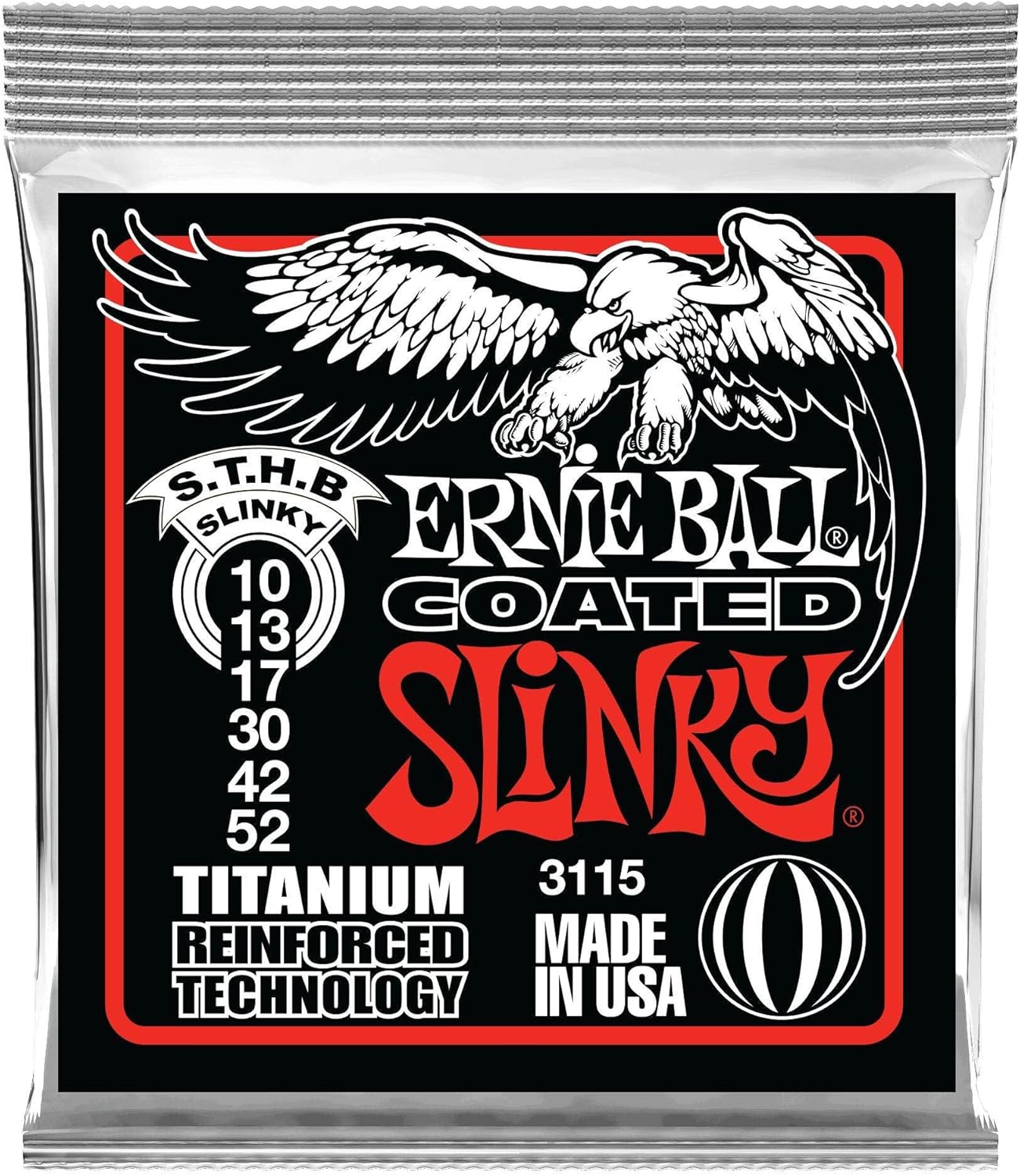 Ernie Ball Coated Titanium Electric Guitar Strings, Balanced 10-52 Gauge