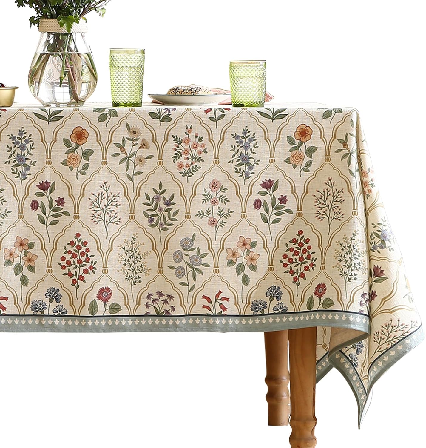 Designer Linen Table Cloth for Rectangle Table - Floral Elegance