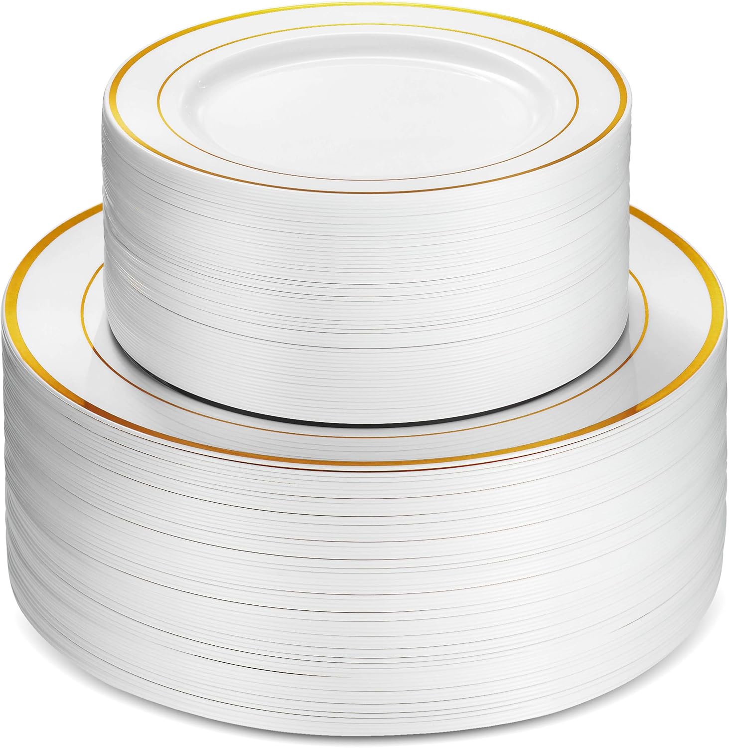 Munfix 100 Piece Plastic Party Plates with Elegant Gold Rim