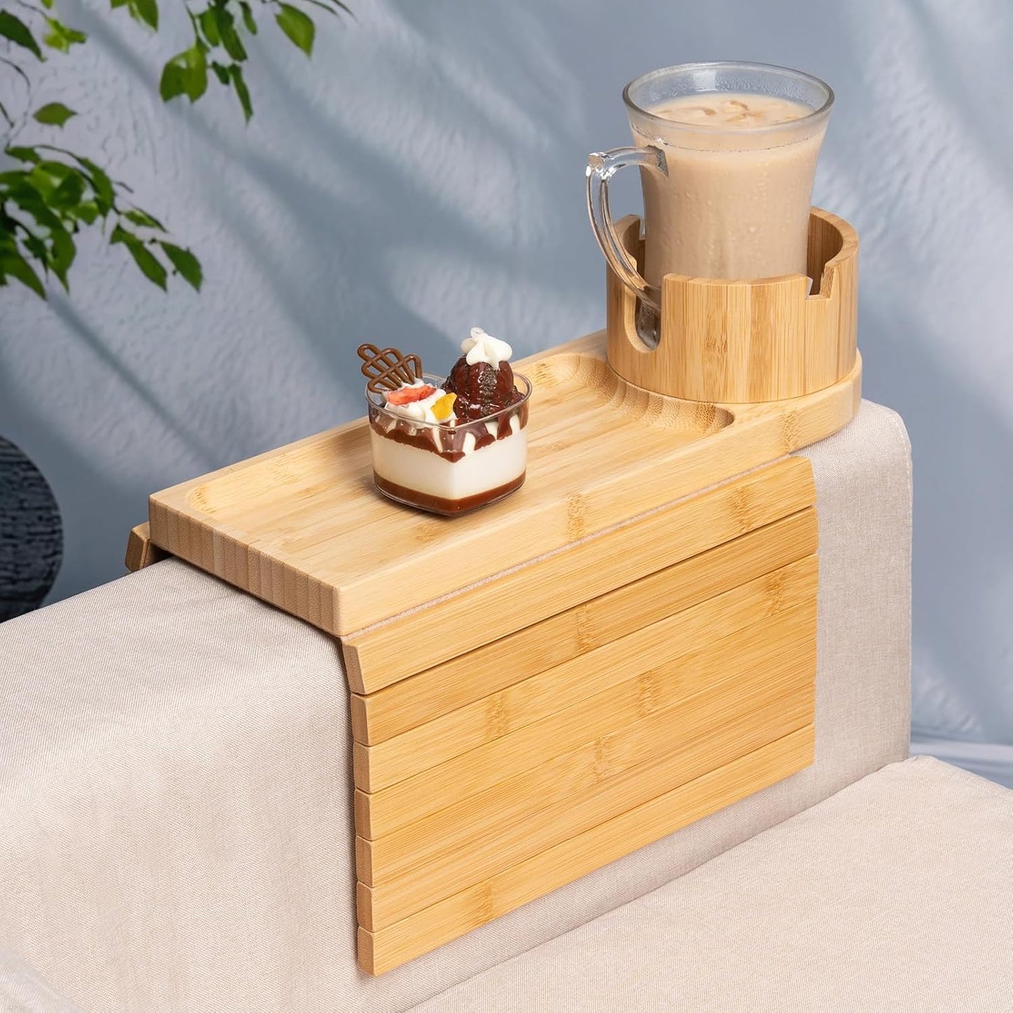 Couch Cup Holder Tray with 360 Rotating Design for Comfort