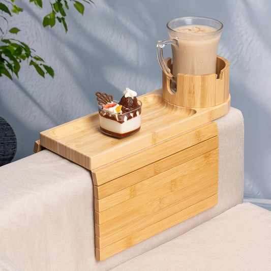 Couch Cup Holder Tray with 360 Rotating Design for Comfort