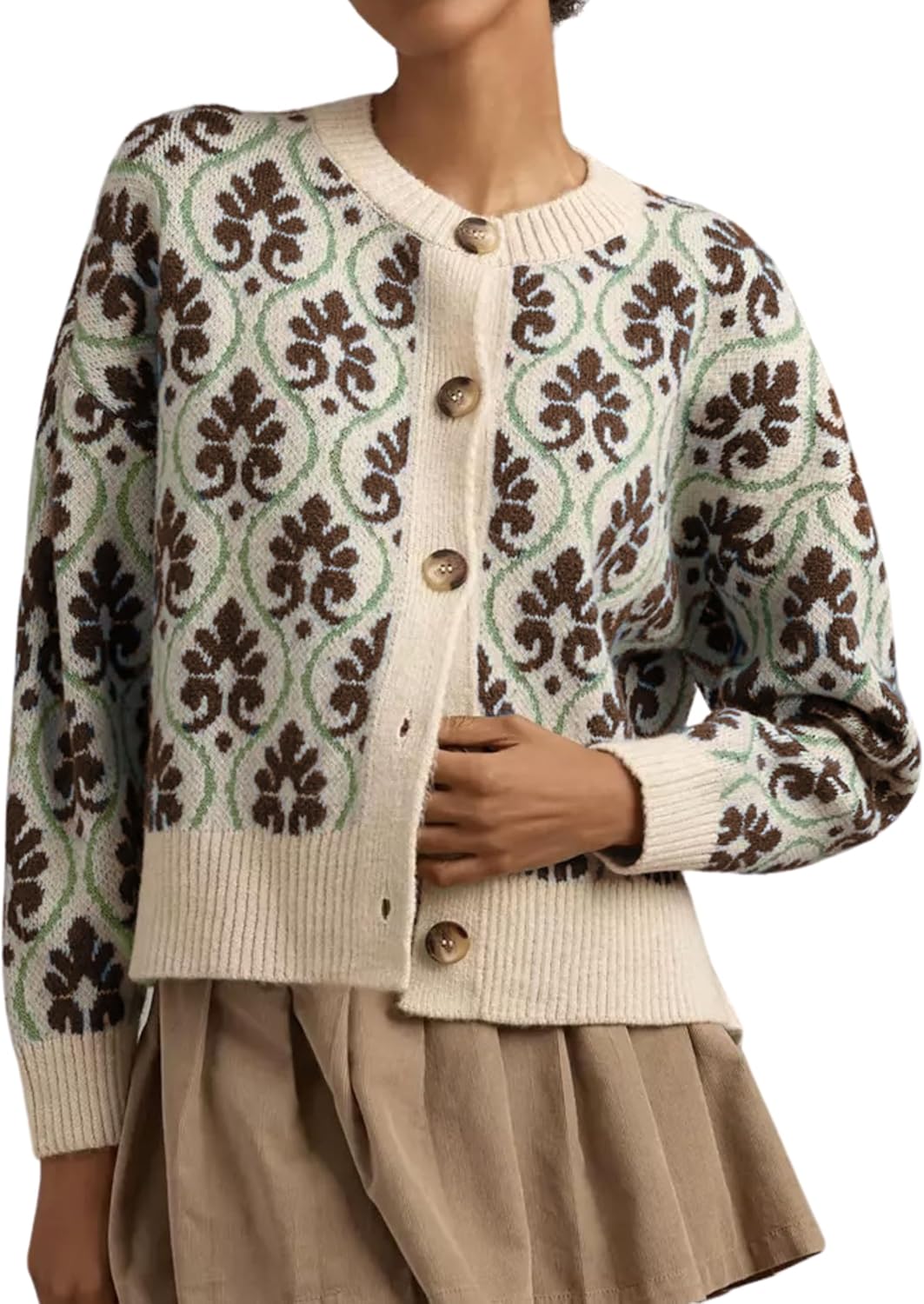 Floral Cardigan Sweater for Women - Vintage Open Front Style