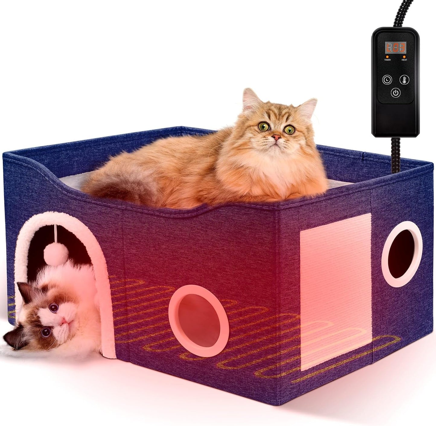 Indoor Heated Cat House with Adjustable Temperature for Comfort