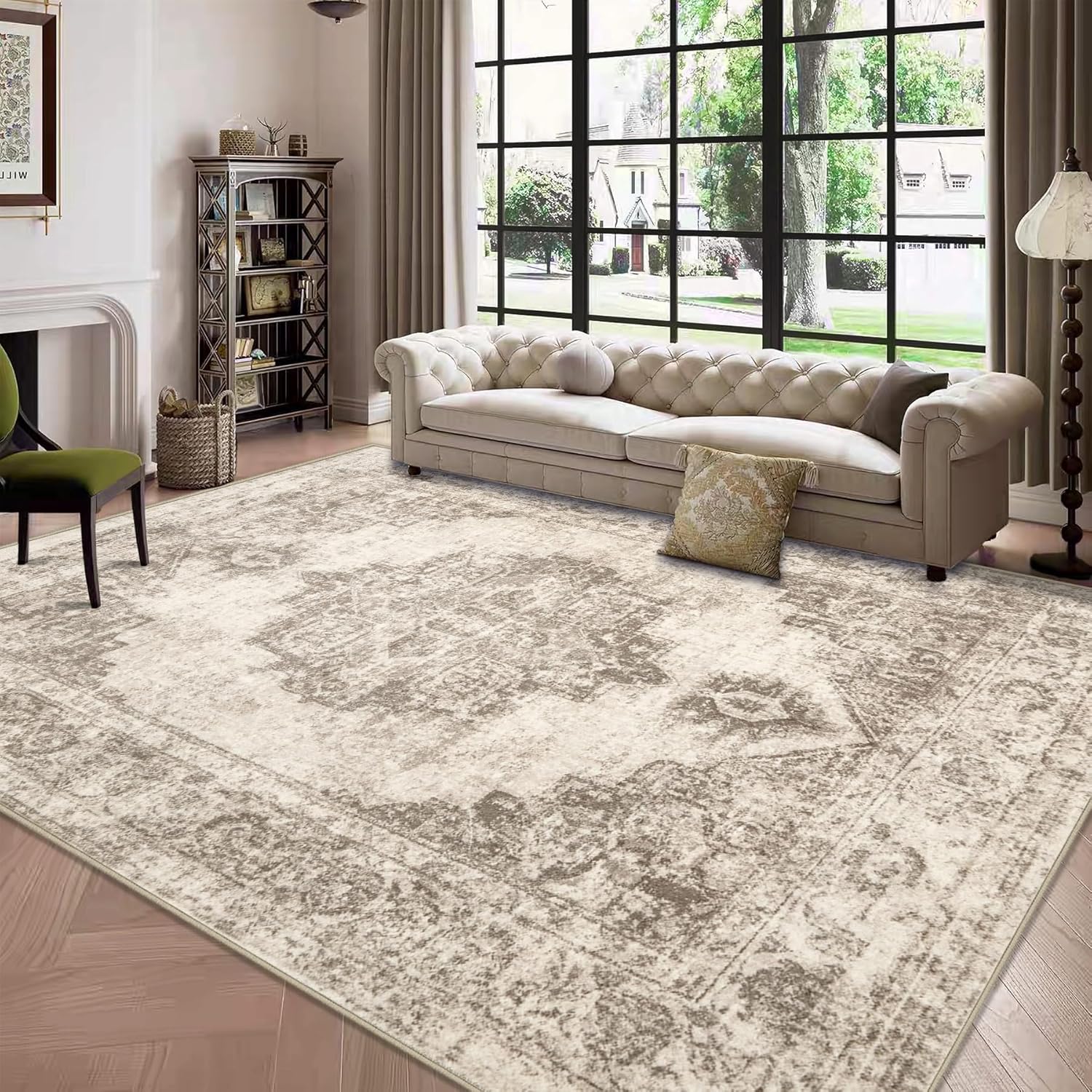 Vintage Area Rug 6x9: Washable Low Pile Distressed Carpet