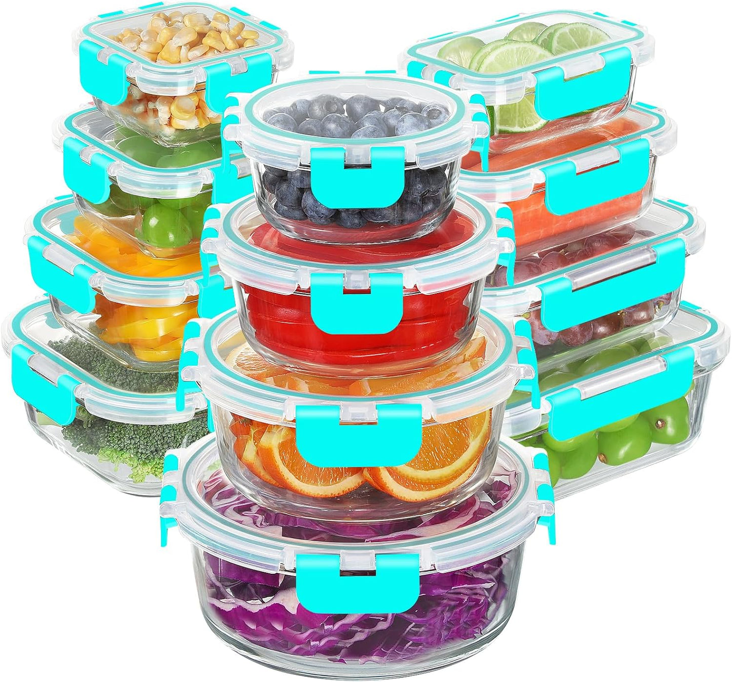 24 Piece Glass Food Storage Containers Set for Meal Prep