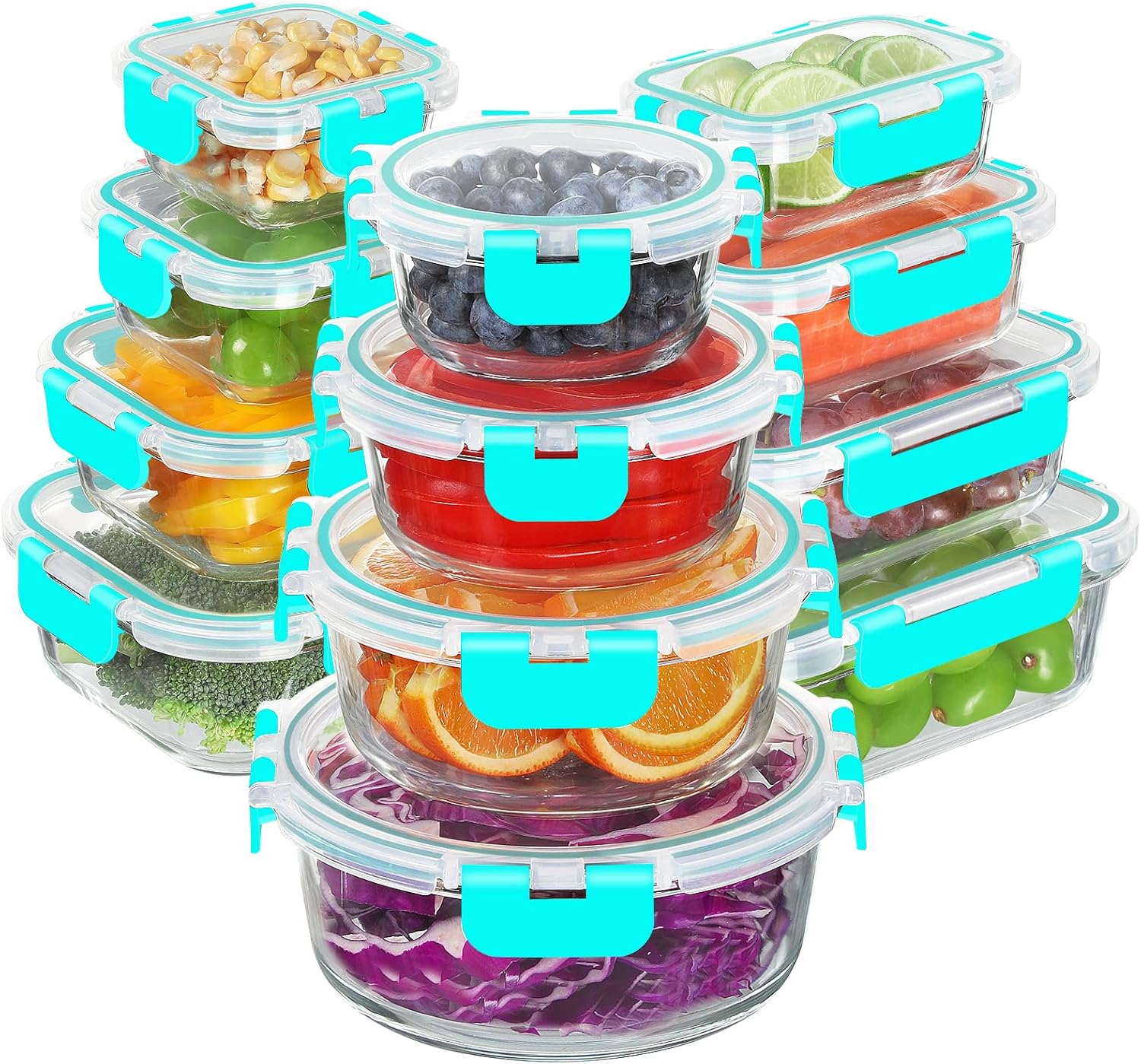 24 Piece Glass Food Storage Containers Set for Meal Prep