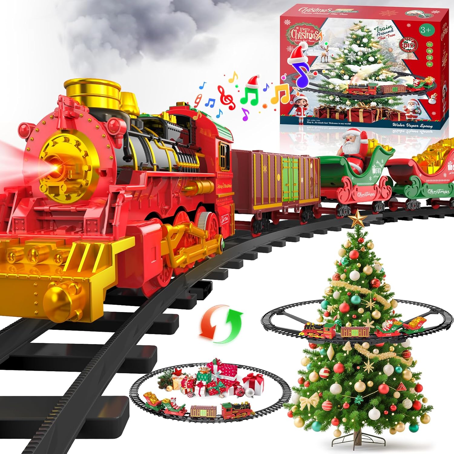 Hanging Christmas Train Set with Light, Smoke, and Sound Effects