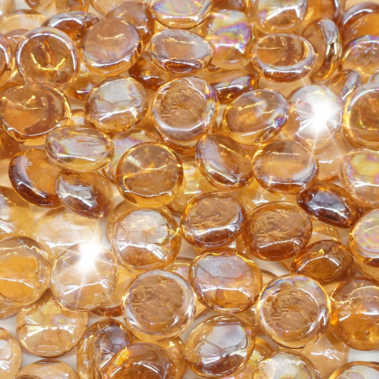 19 Pound Fire Glass Beads for Fire Pit - Light Amber Tempered Glass